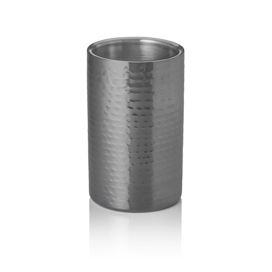 Flaschenkühler, Ø 12 cm, Höhe 19 cm, gehämmert, Grau, doppelwandig, Chromnickelstahl, PVD-Beschichtung