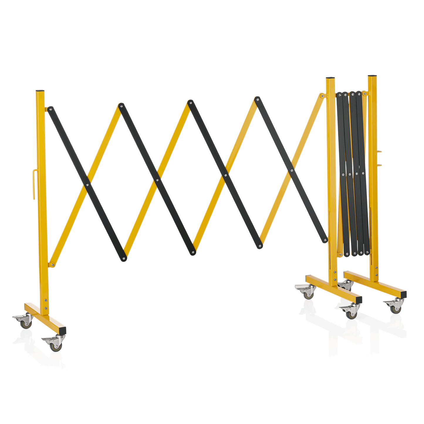 Mobile Scherenspere mit 6 Rollen, 400 x 100 cm, gelb/schwarz, Aluminium