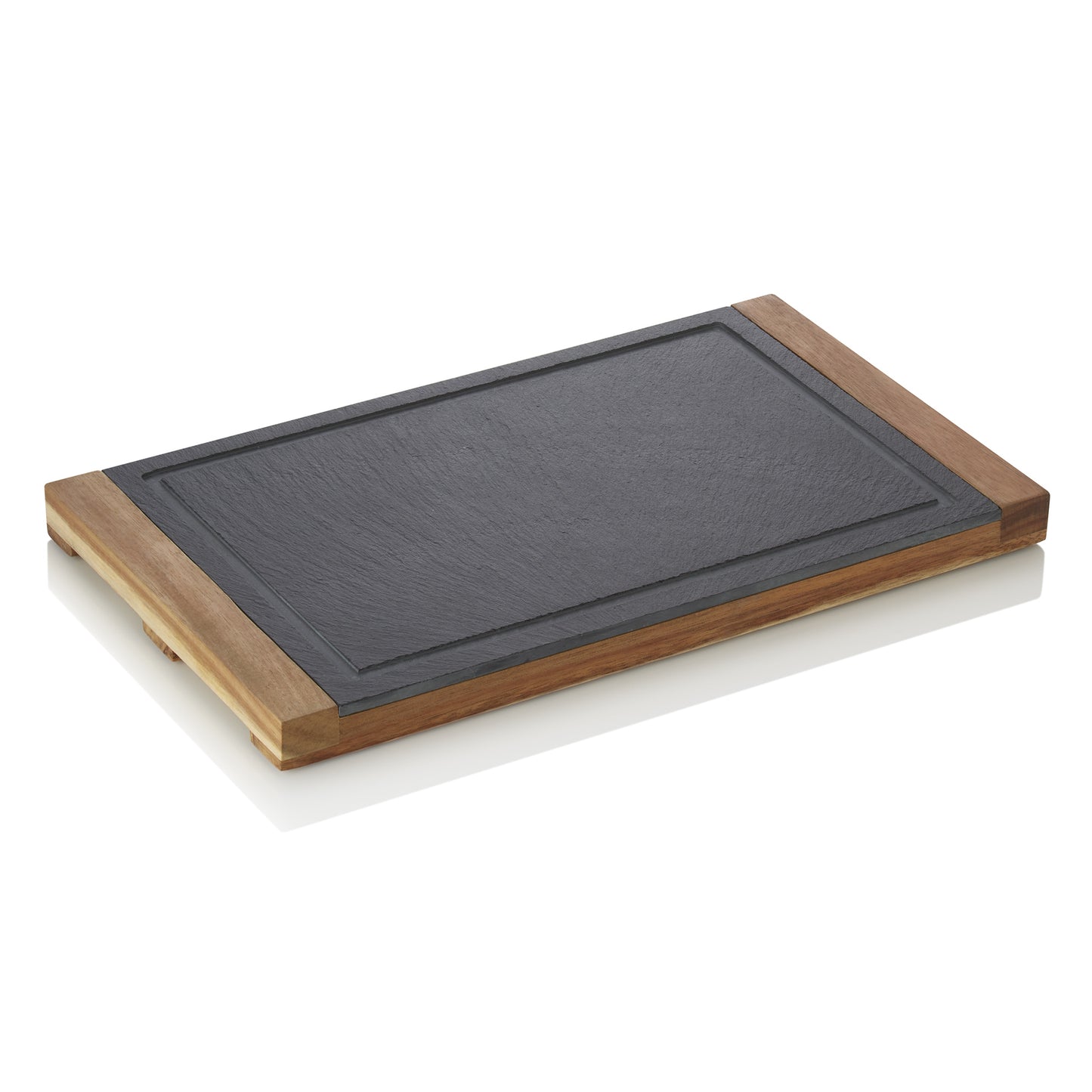 Servierbrett Slate & Serve, 35 x 20 x 2,5 cm, Akazienholz, Schiefer