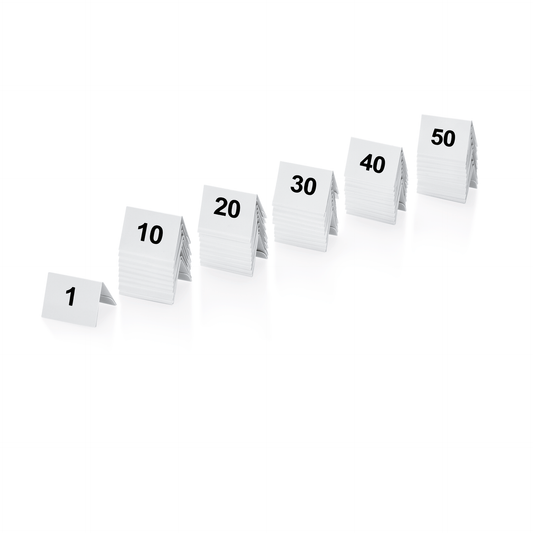 Tischnummernschild Set 1-50, 5 x 3,5 x 3,5 cm, 50-teilig, Kunststoff 