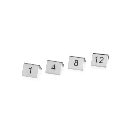 Tischnummernschild Set 1-12, 5 x 5 x 5,5 cm,  12-teilig, Chromnickelstahl 
