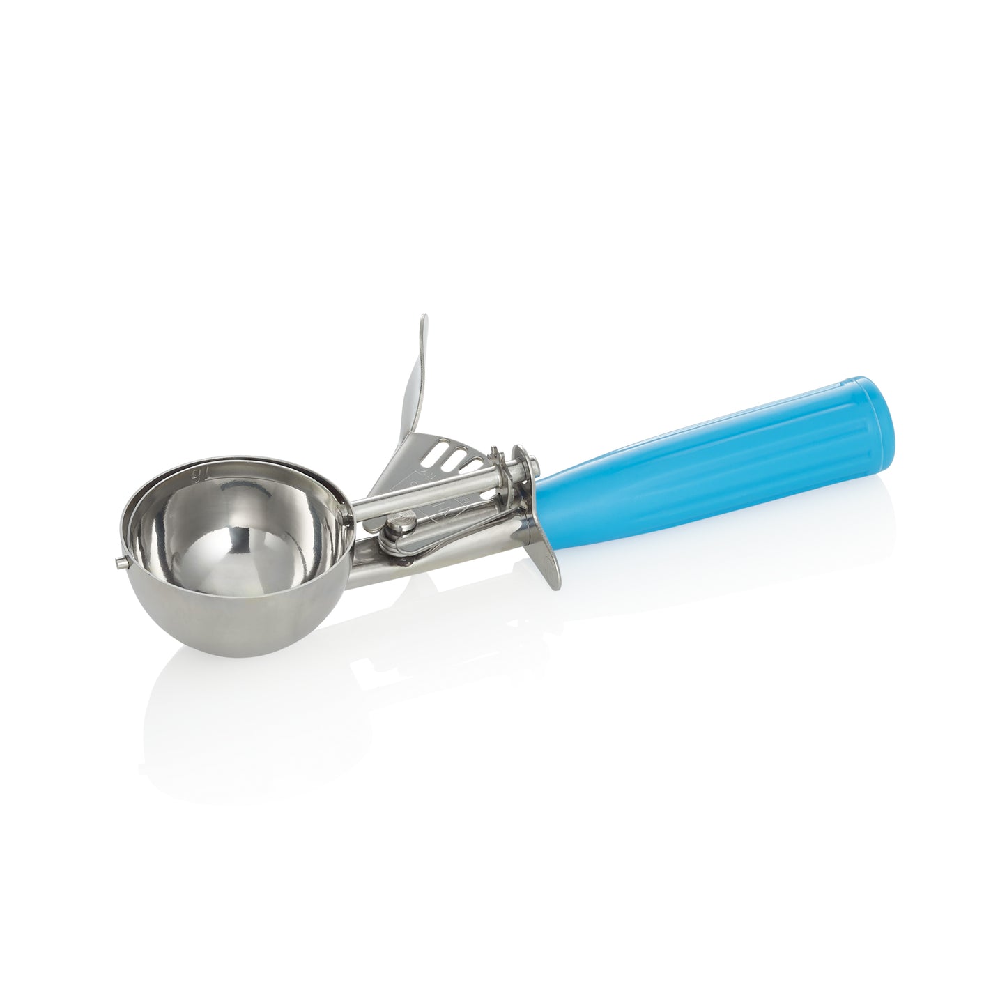 Portionierer, 21 cm, Ø 5,5 cm, blauer Griff, Chromnickelstahl 18/8/Polypropylen 
