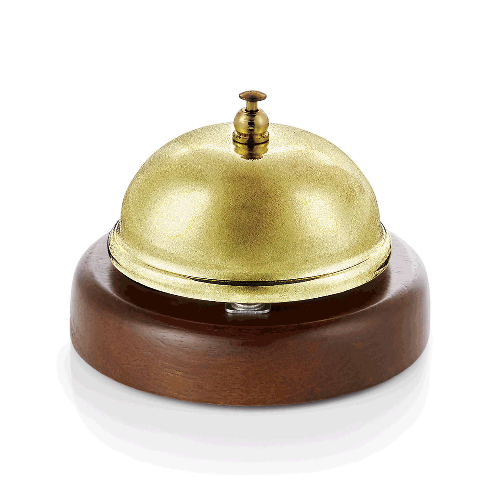 Rezeptionsglocke mit Holzunterteil, Ø 9 cm, goldfarben, Edelstahl 