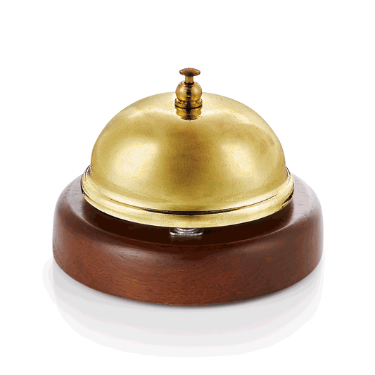 Rezeptionsglocke mit Holzunterteil, Ø 9 cm, goldfarben, Edelstahl 