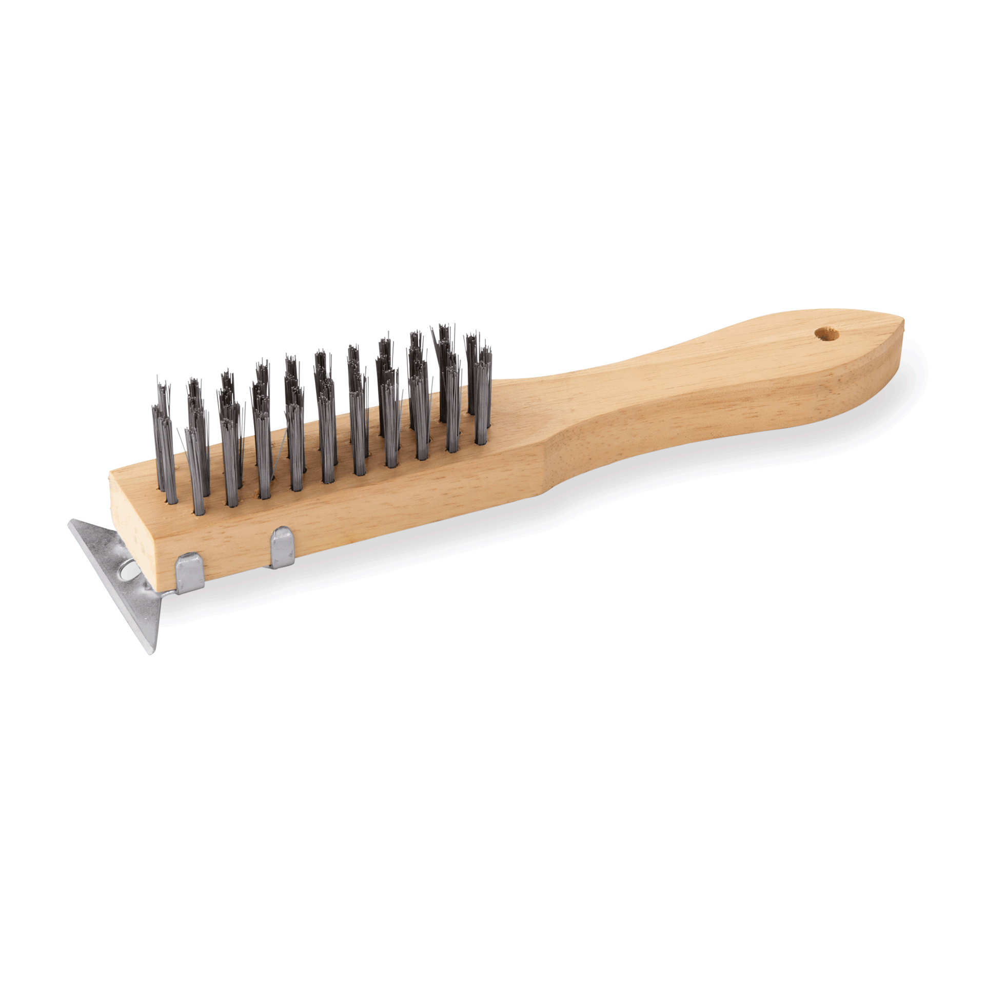 Reinigungsbürste mit Schaber, 28 cm, mit Stahlborsten 3 cm, Holz, Stahl 