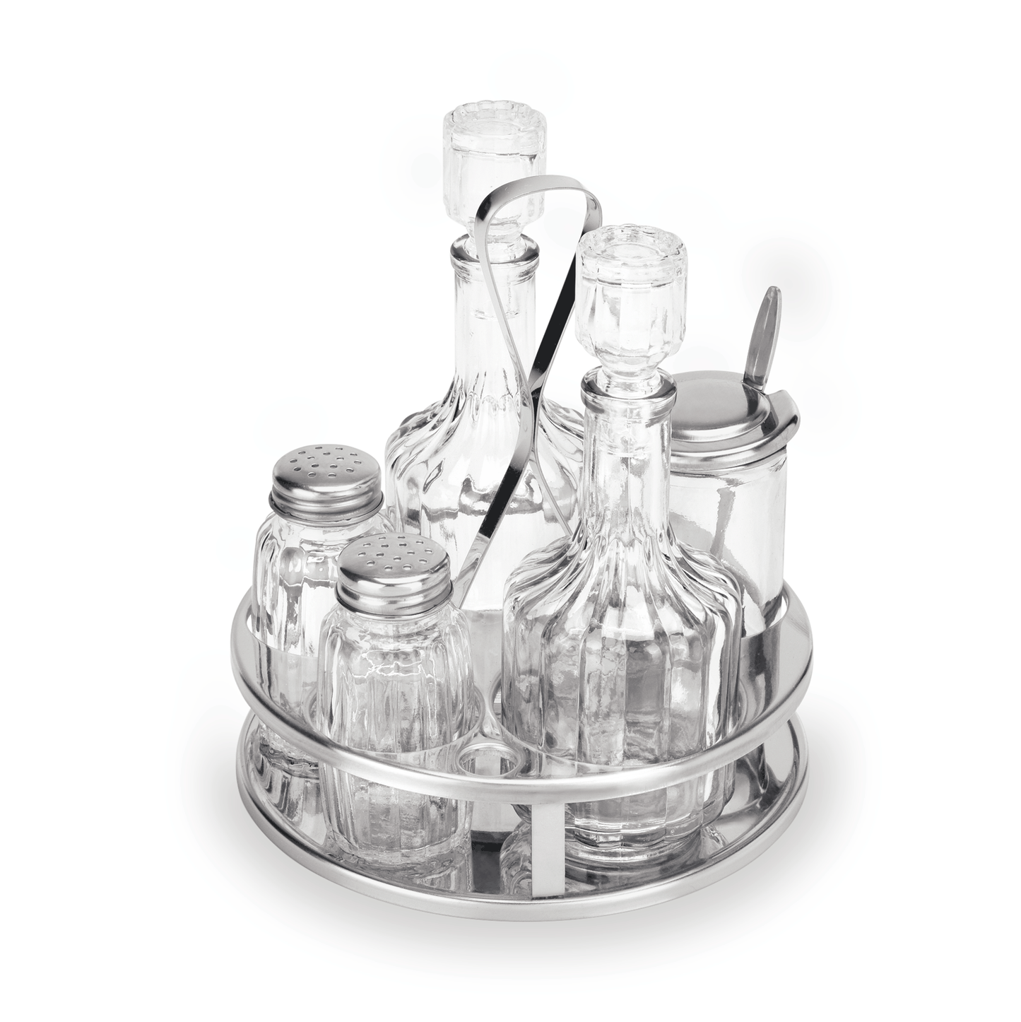 Menage 5-teilig MENAGE 1480, Essig & Öl, Salz & Pfeffer, Senfglas, Höhe 17 cm, Edelstahl, Glas 