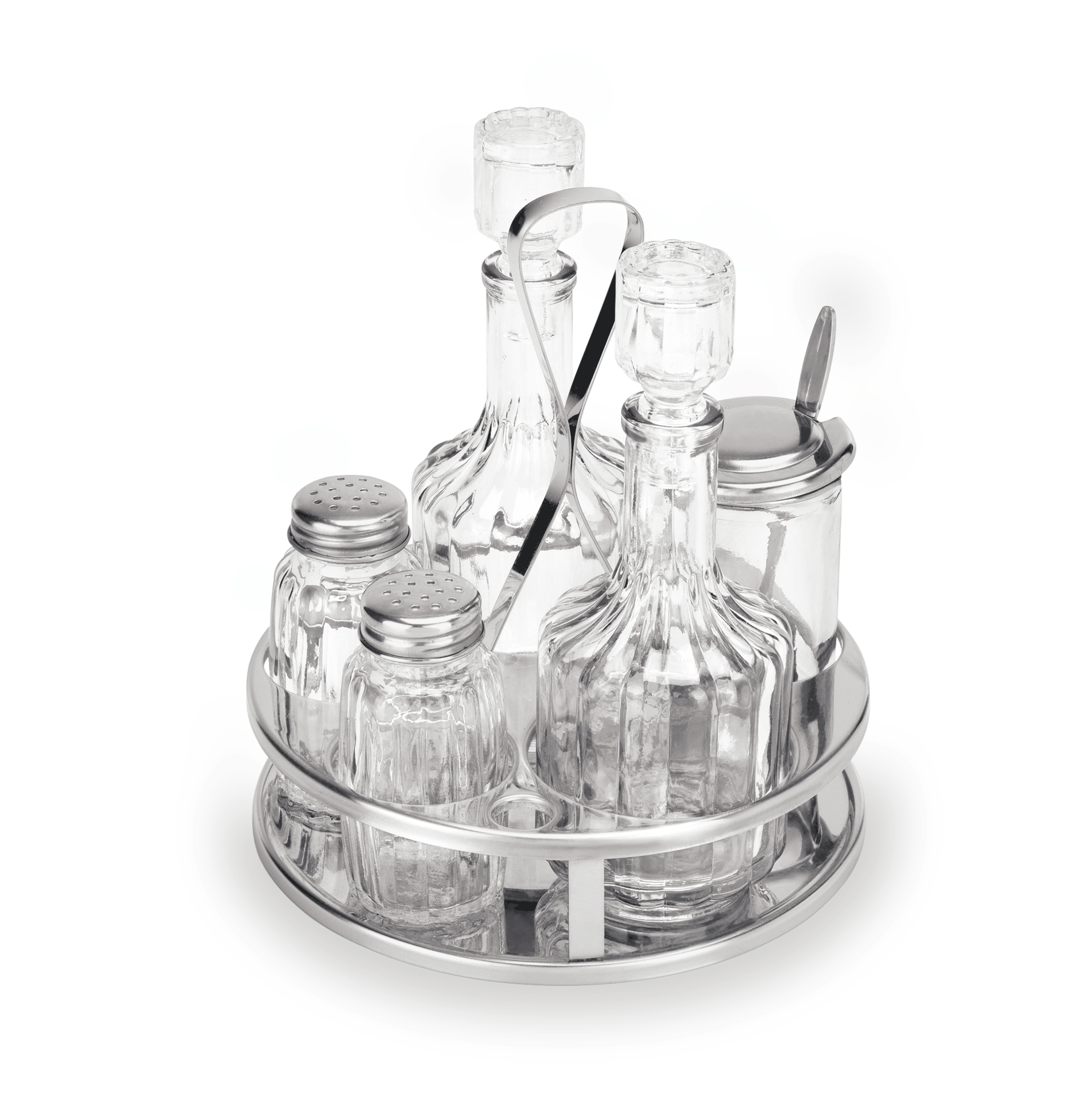 Menage 5-teilig MENAGE 1480, Essig & Öl, Salz & Pfeffer, Senfglas, Höhe 17 cm, Edelstahl, Glas 