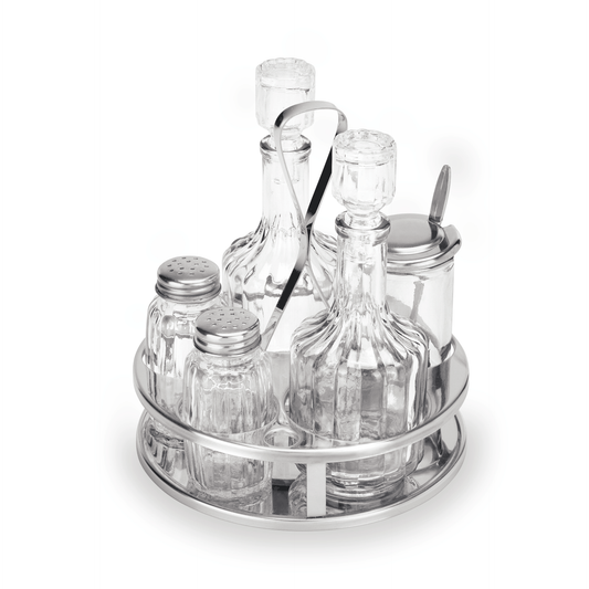 Menage 5-teilig MENAGE 1480, Essig & Öl, Salz & Pfeffer, Senfglas, Höhe 17 cm, Edelstahl, Glas 