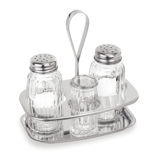 Menage 3-teilig MENAGE 1480, Salz, Pfeffer & Zahnstocherglas, Höhe 12,5 cm, Edelstahl, Glas 