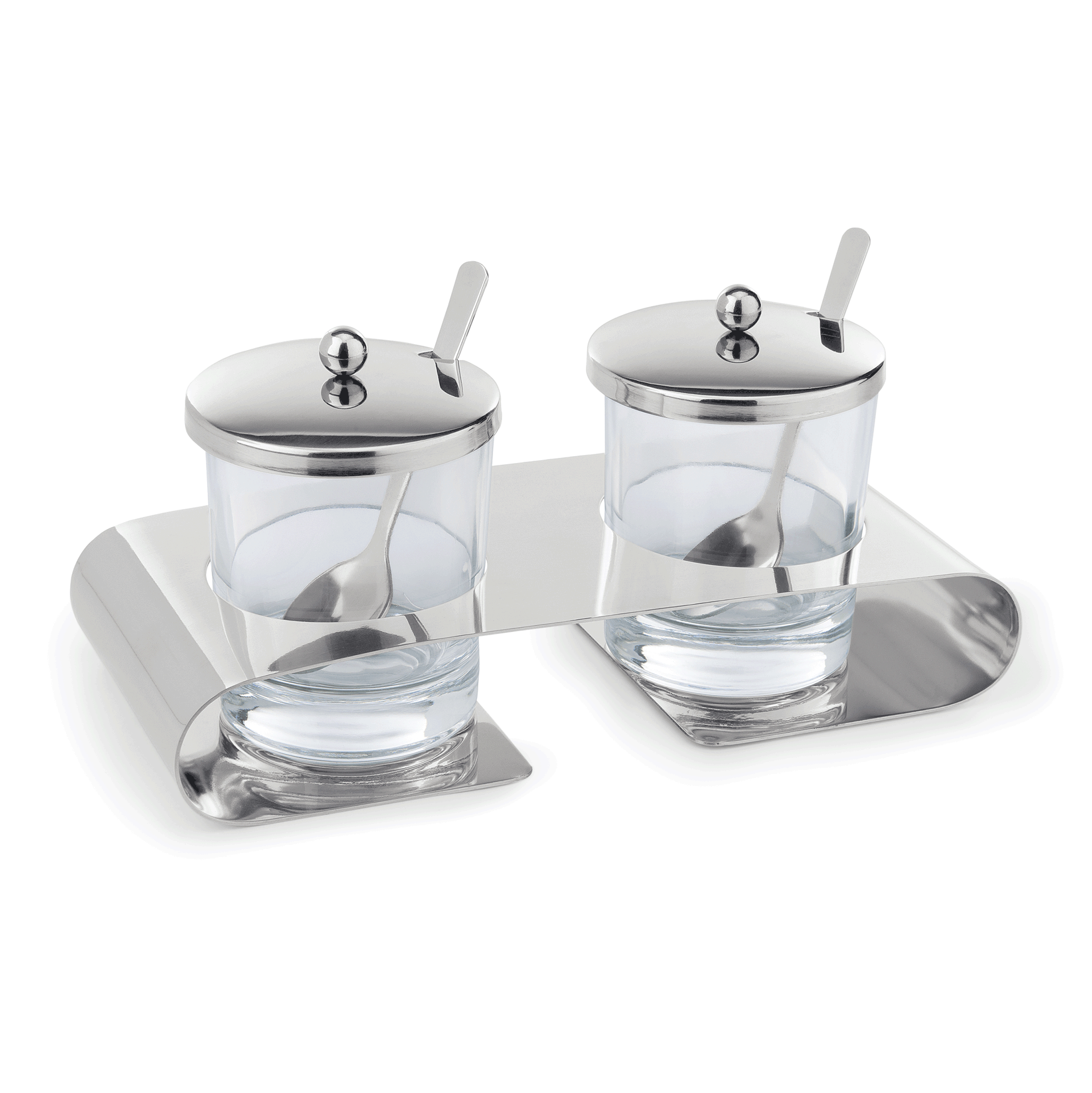 Menage mit 2 Edelstahllöffeln, 200 ml, 22,5 x 10 cm, Edelstahl, Glas 