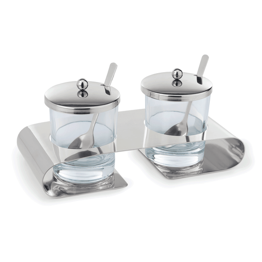 Menage mit 2 Edelstahllöffeln, 200 ml, 22,5 x 10 cm, Edelstahl, Glas 