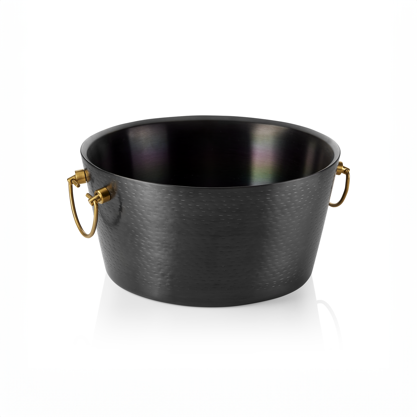 Champagnerkühler mit Messinggriffen, Ø 34 cm, Höhe 17 cm, schwarz, doppelwandig, gehäm. Oberfläche,  PVD-Beschichtung Chromnickelstahl, Messing