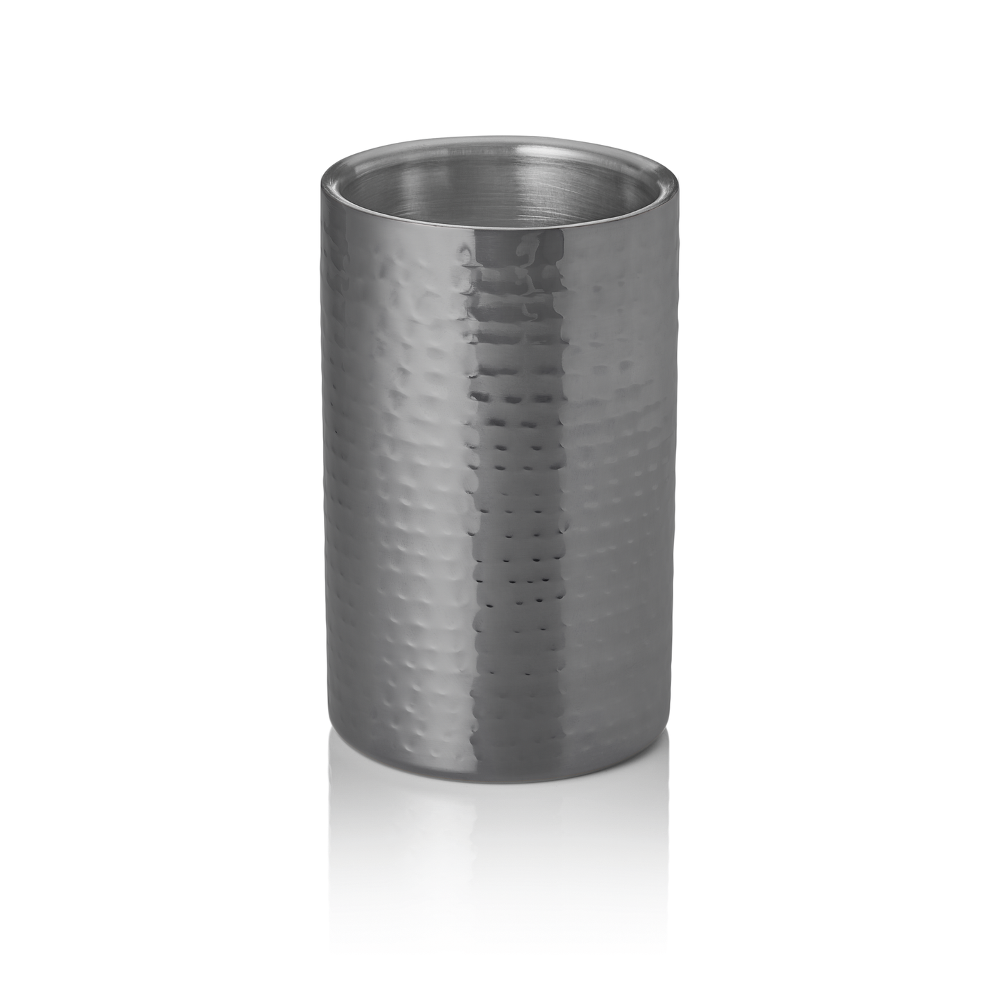 Flaschenkühler, Ø 12 cm, Höhe 19 cm, gehämmert, Grau, doppelwandig, Chromnickelstahl, PVD-Beschichtung