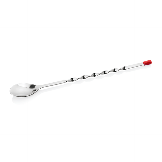 Barlöffel, 28,5 cm, mit roter Kappe, Chromnickelstahl  