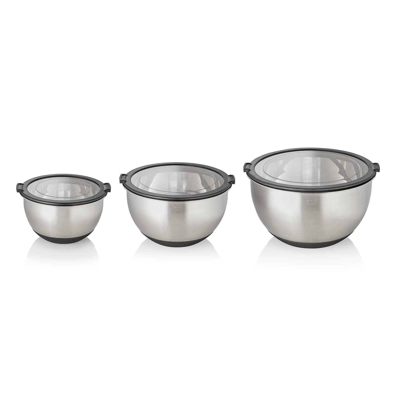 Schüssel Set, 3-teilig, Ø 11/13/15 cm, 3 Deckel, rutschhemmender Boden, Chromnickelstahl, Silikon 