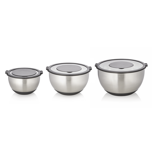 Schüssel Set, 3-teilig, Ø 11/13/15 cm, 3 Aufsätze, rutschhemmender Boden, Chromnickelstahl, Silikon 