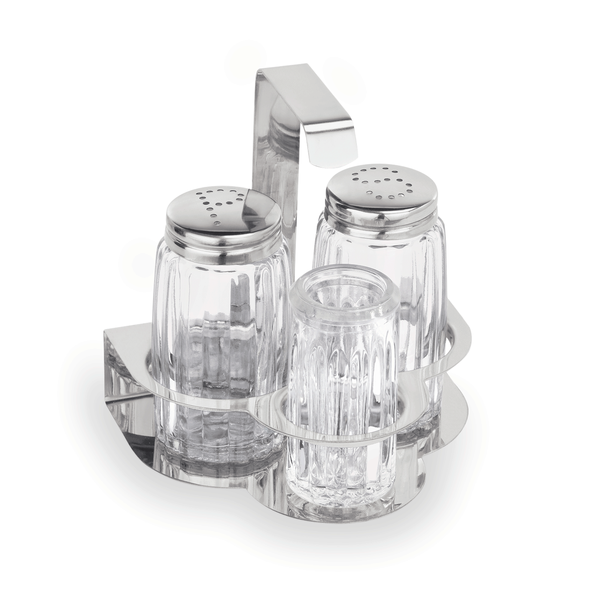 Menage 3-teilig, Salz, Pfeffer & Zahnstocher, Höhe 10,5 cm, Edelstahl, Glas 