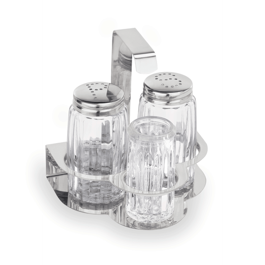 Menage 3-teilig, Salz, Pfeffer & Zahnstocher, Höhe 10,5 cm, Edelstahl, Glas 
