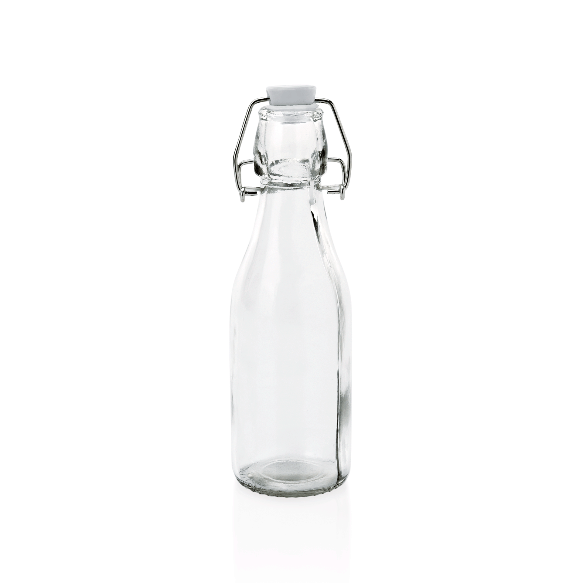 Bügelverschlussflasche Set, 0,25 ltr., Ø 5,5 cm, Höhe 19,5 cm, Set á 6 Stück, Glas, Edelstahl 