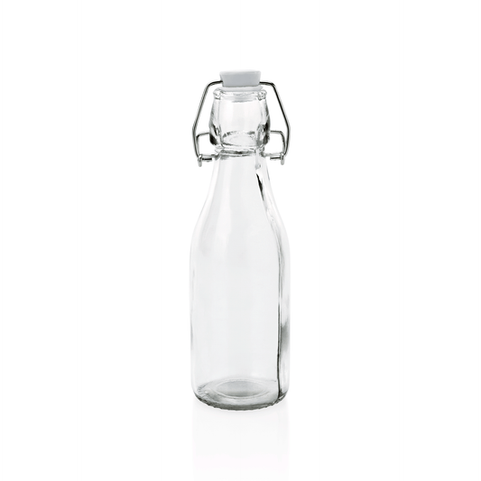 Bügelverschlussflasche Set, 0,25 ltr., Ø 5,5 cm, Höhe 19,5 cm, Set á 6 Stück, Glas, Edelstahl 