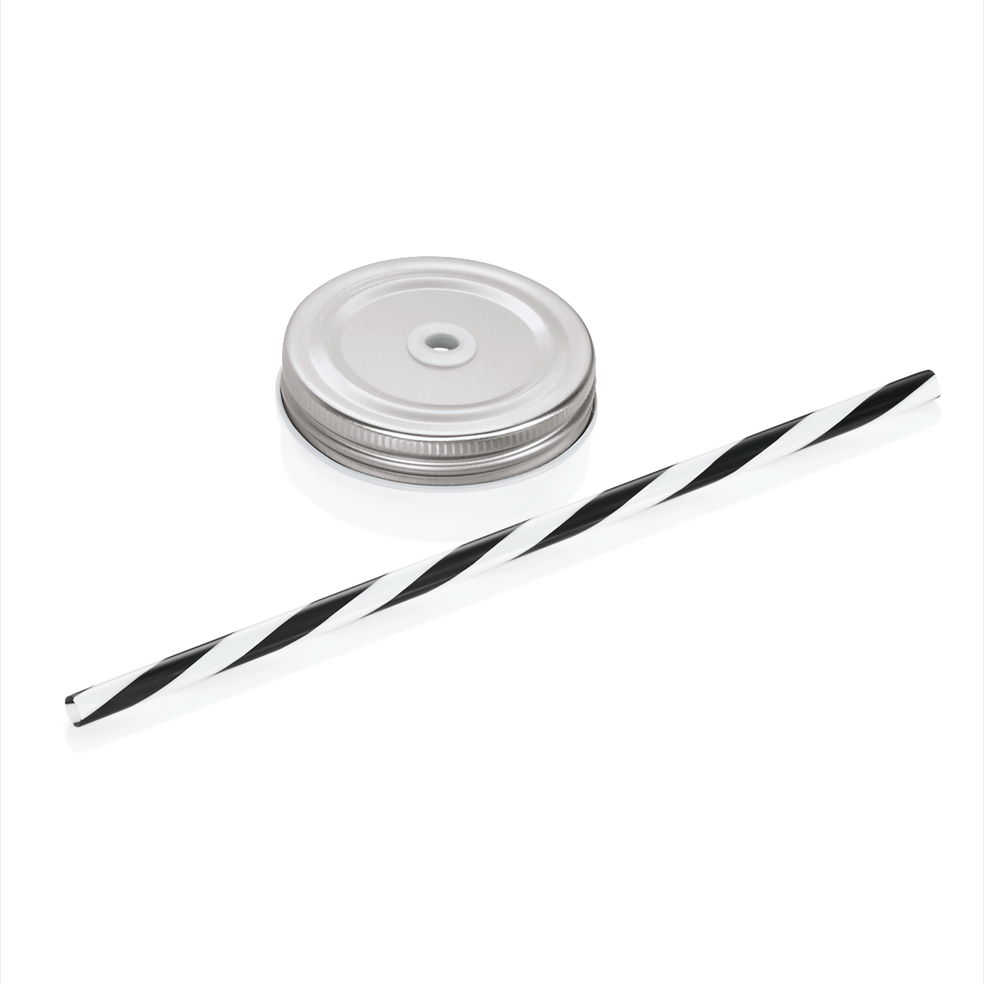 Limobecher Caro Set Deckel mit Trinkhalm, Set á 6 Stück, silber, Weißblech 