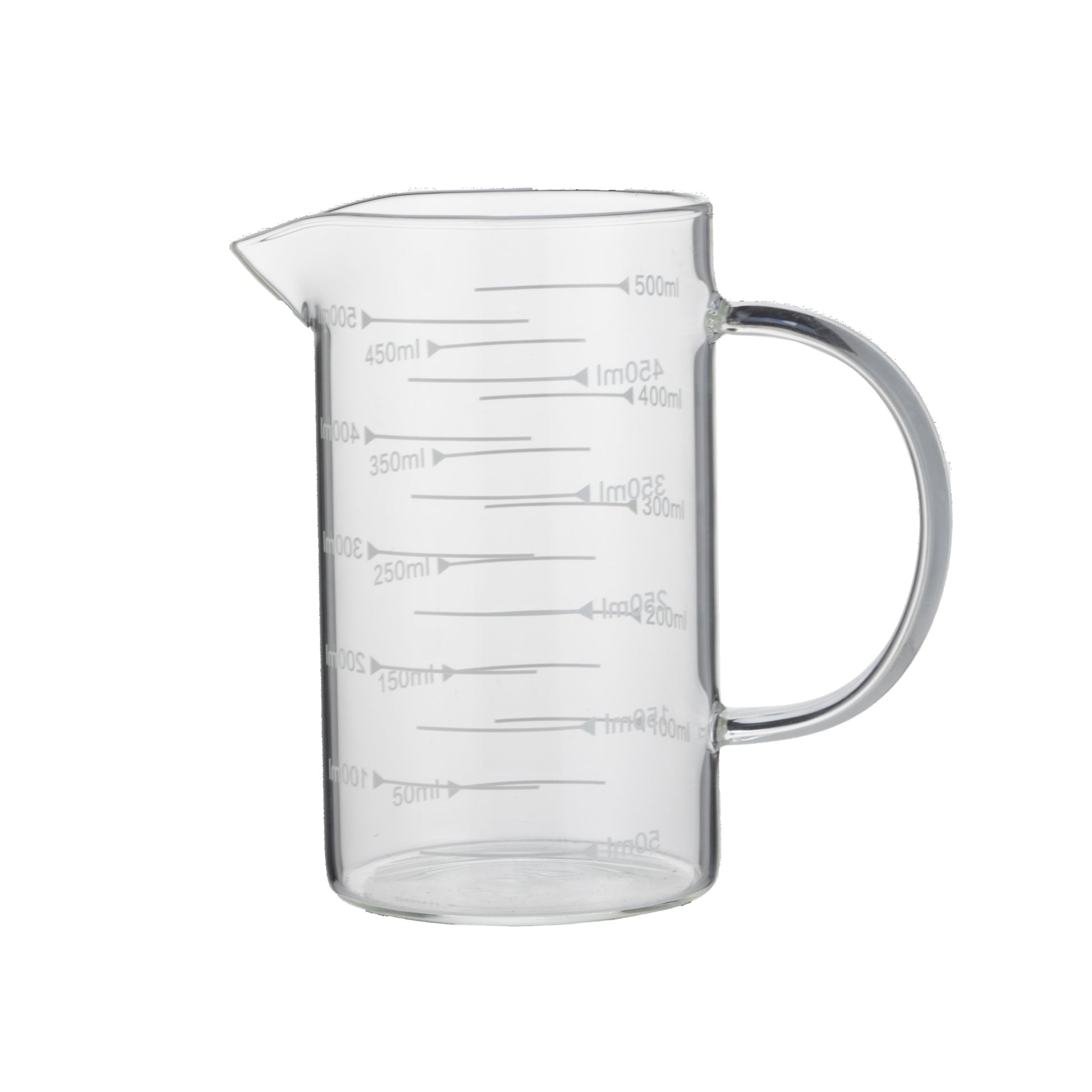 Messbecher, Ø 8 cm, 0,5 ltr., mit 50 ml Skalierung, Borosilikatglas 