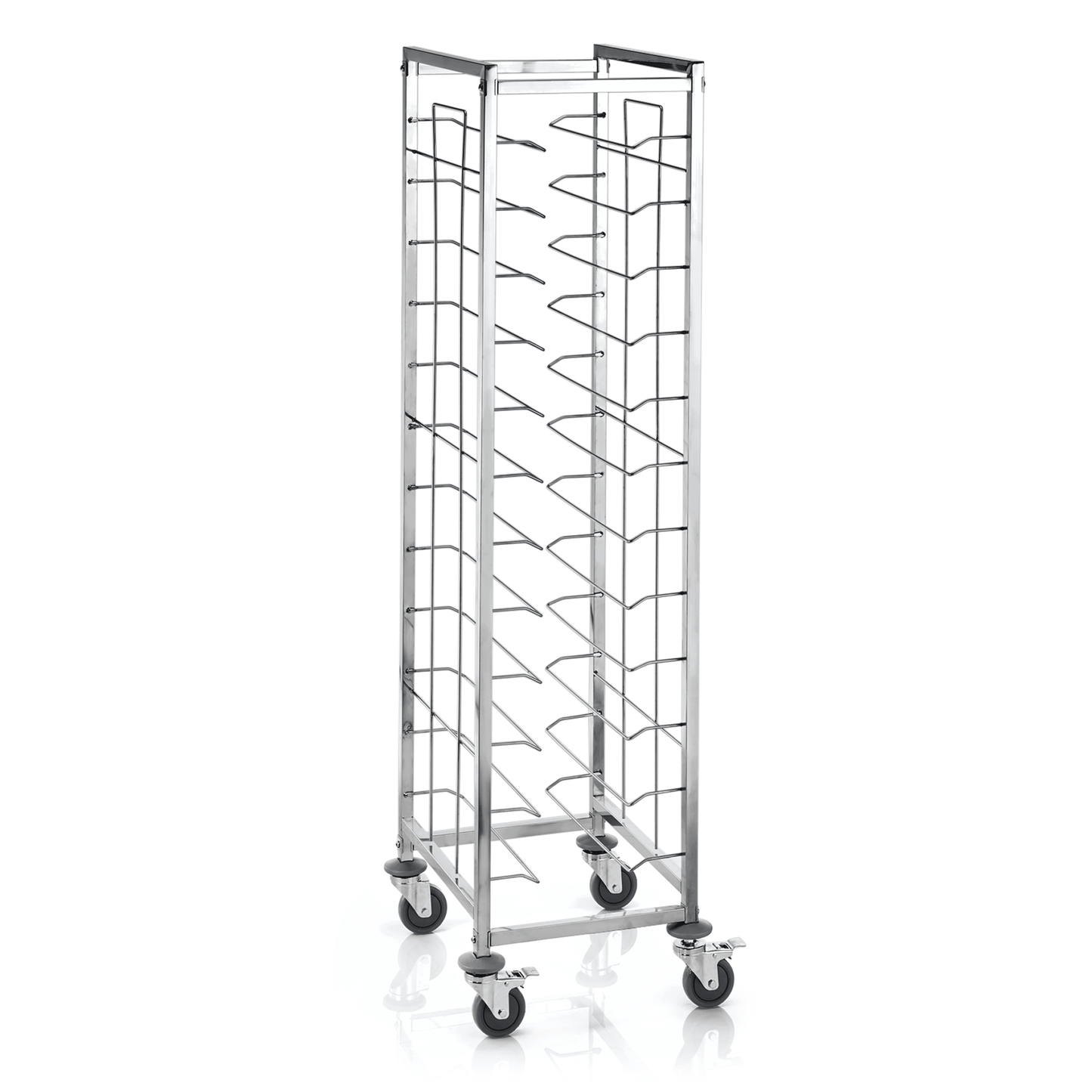 Tablettwagen für 12 Tabletts 45,5 x 35,5 cm, 53 x 42 x 180 cm, Chromnickelstahl 