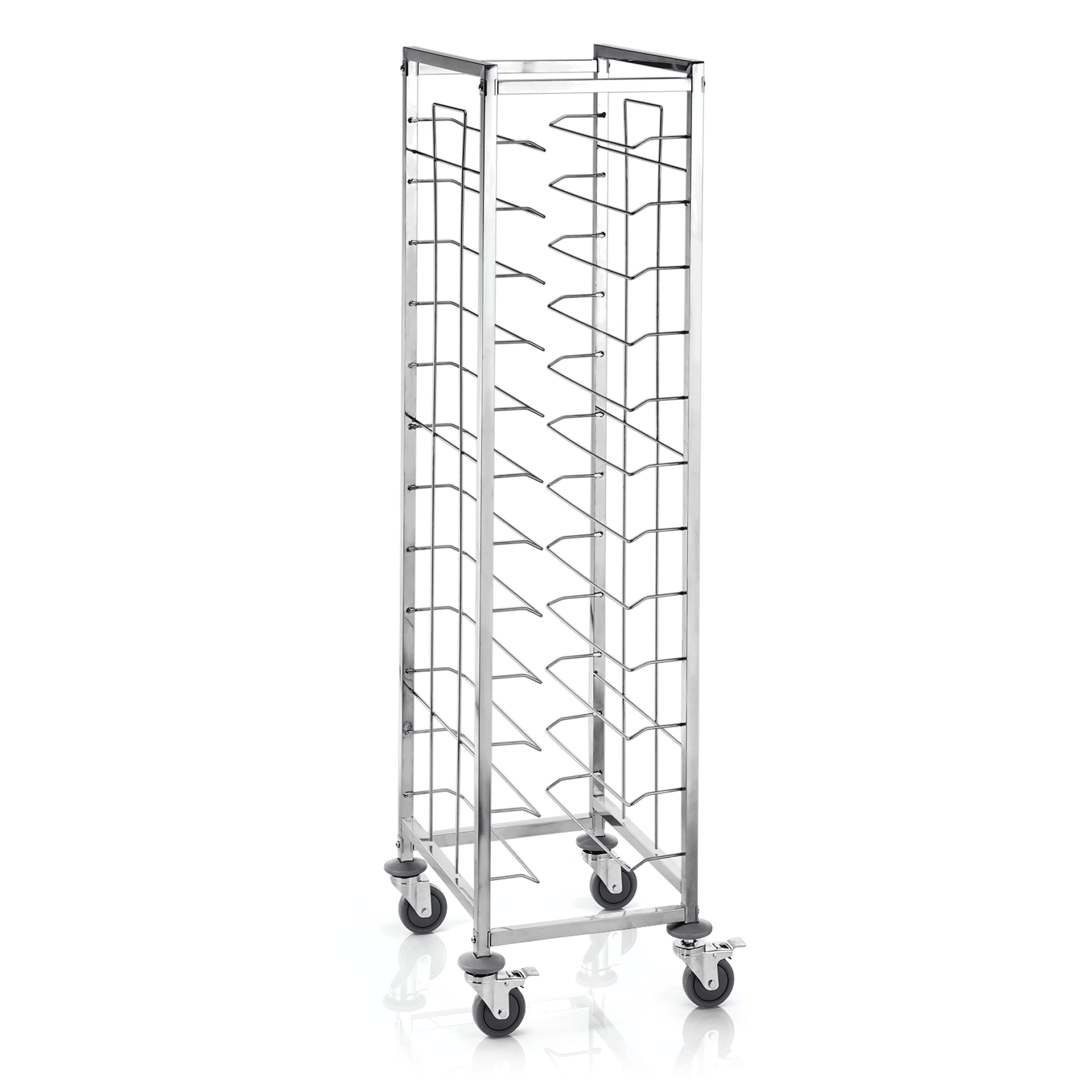 Tablettwagen für 12 Tabletts 45,5 x 35,5 cm, 53 x 42 x 180 cm, Chromnickelstahl 