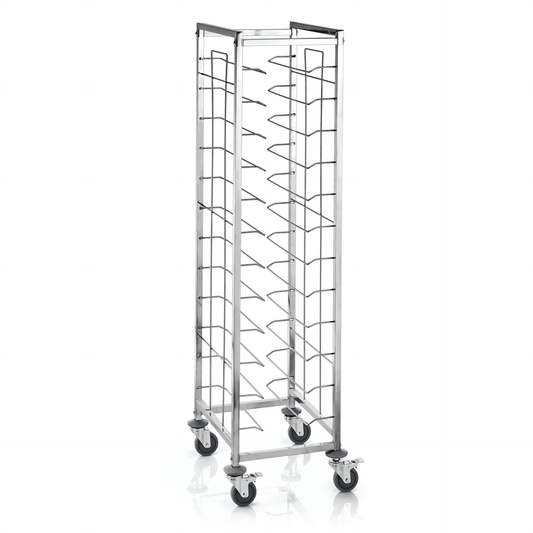 Tablettwagen für 12 Tabletts 45,5 x 35,5 cm, 53 x 42 x 180 cm, Chromnickelstahl 