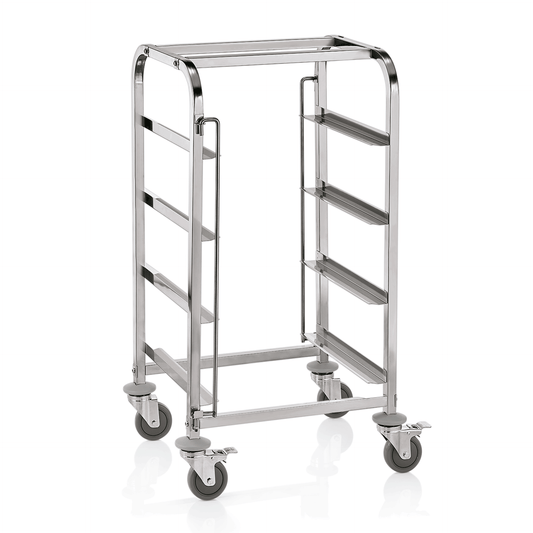 Transportwagen für Spülmaschinen, mit 4 Schienen, 56 x 56 x 106 cm, Chromnickelstahl 