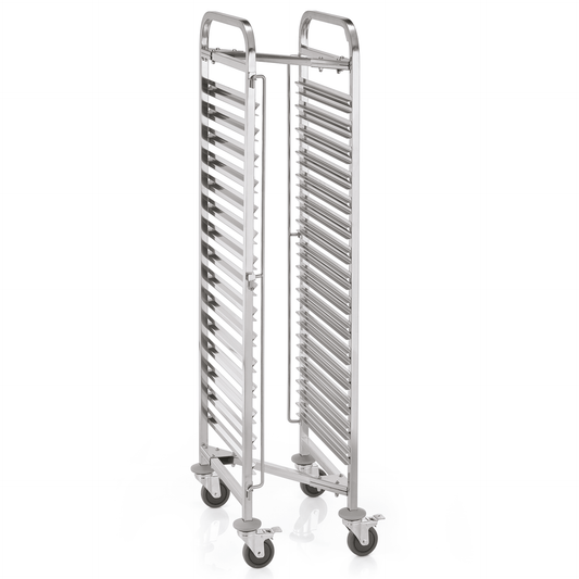 Regalwagen GN 1/1, Z-Form, für 15 Behälter/ 30 Tabletts, 55 x 38 x 171 cm, Chromnickelstahl 