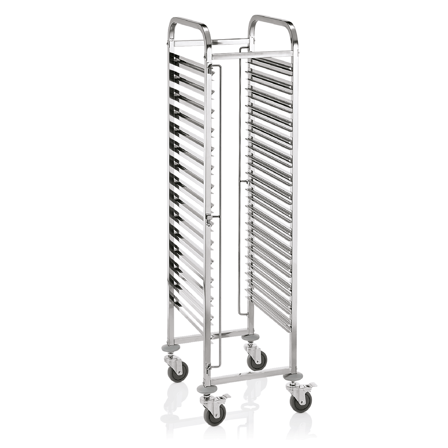 EN Regalwagen für 15 bis 30 Euronorm Tabletts, 55 x 42,5 x 174 cm, Chromnickelstahl 