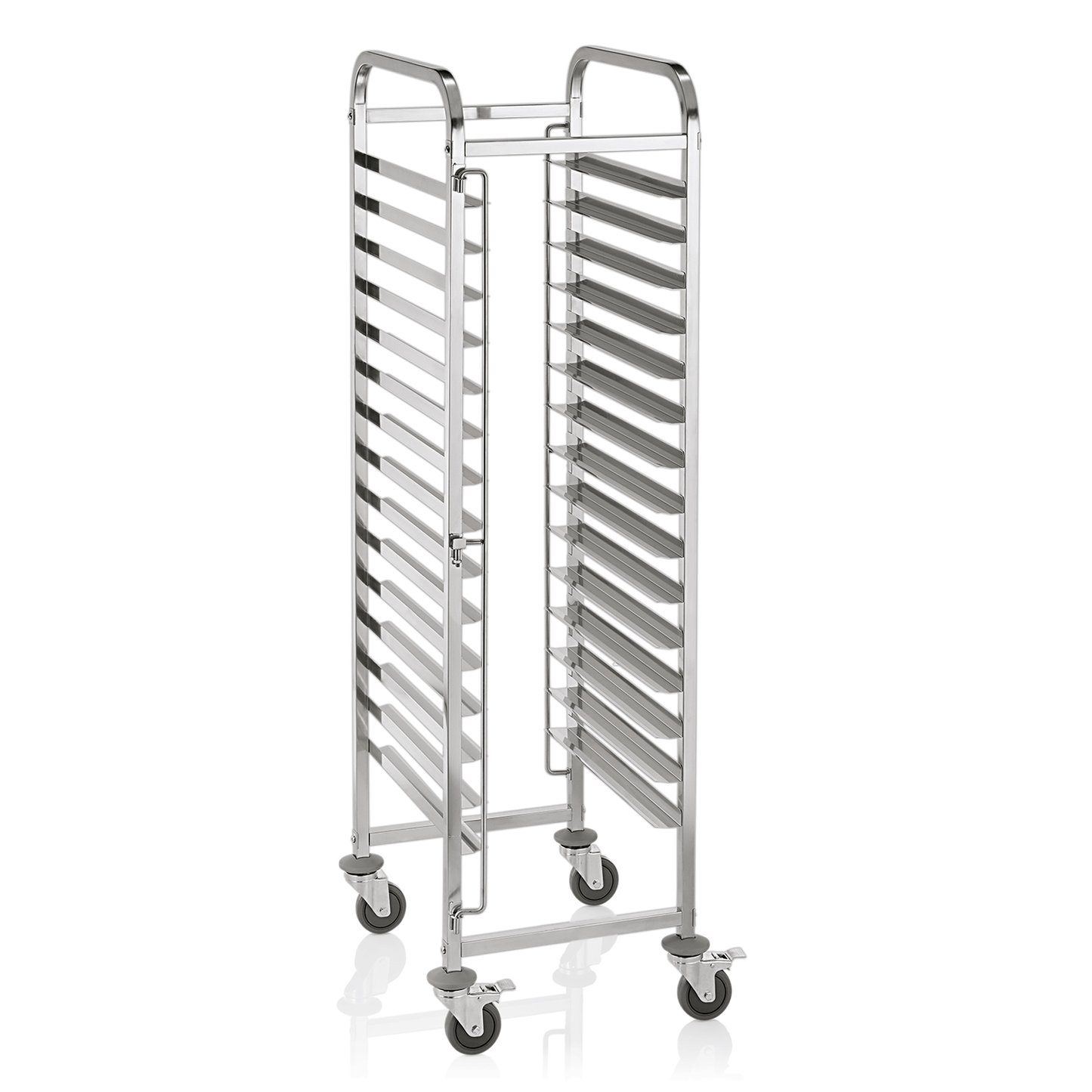 Regalwagen für 15 Backbleche 60 x 40 cm, 62 x 62 x 171 cm, Chromnickelstahl 