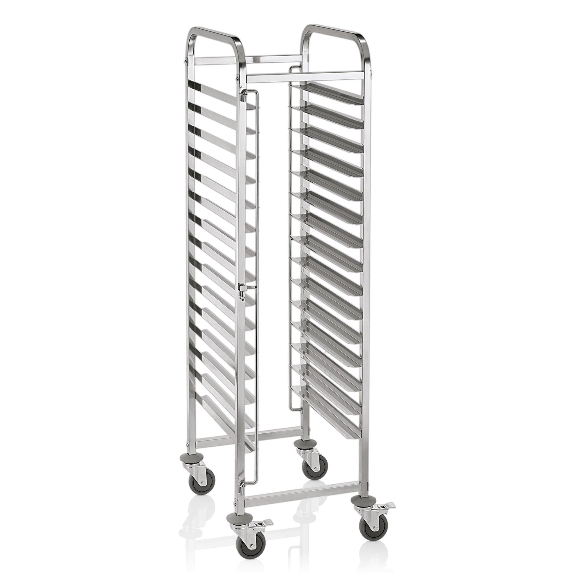 Regalwagen für 15 Backbleche 60 x 40 cm, 62 x 62 x 171 cm, Chromnickelstahl 