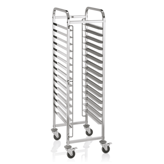 Regalwagen für 15 Backbleche 60 x 40 cm, 62 x 62 x 171 cm, Chromnickelstahl 