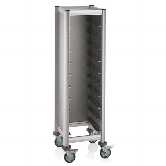 Tablettwagen SINGLE Mensa, für 10 Tabletts, silber, 51,5 x 47,5 x 165, MDF/Aluminium