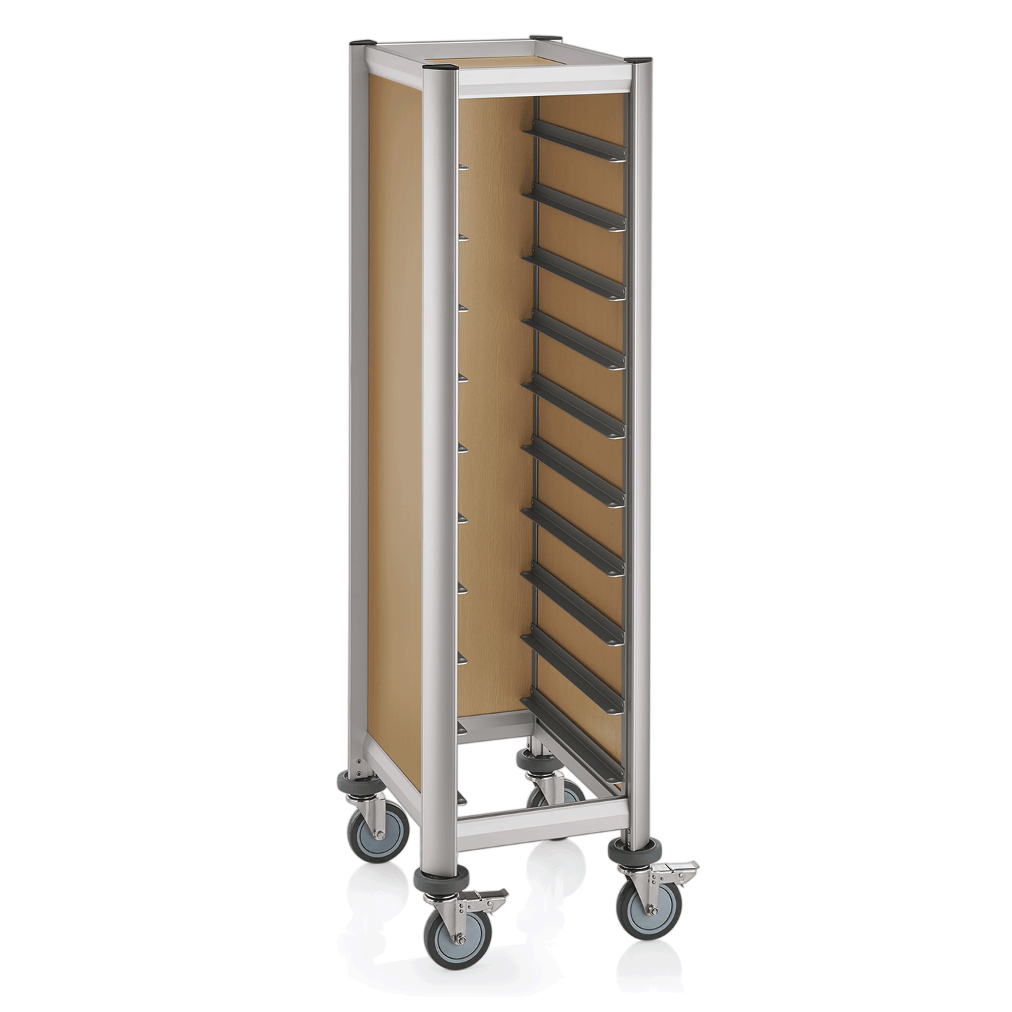 Tablettwagen SINGLE GN 1/1 Mensa, für 10 Tabletts, beige, 60,5 x 44,5 x 165 cm, MDF/Aluminium