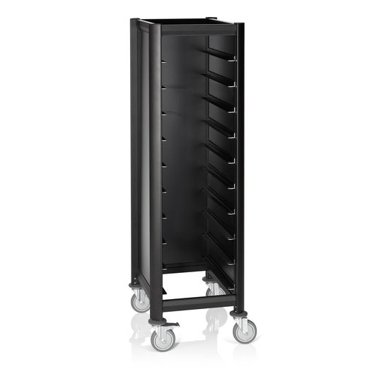 EN Regalwagen SINGLE Mensa, für 10 EN Tabletts, schwarz, 60 x 50 x 165 cm, MDF/Aluminium