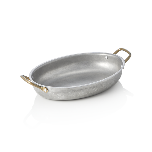 Servierpfanne STEEL & STYLE VINTAGE mit 2 Messinggriffen, 26 x 20 x 4 cm, 1 ltr., Chromnickelstahl 