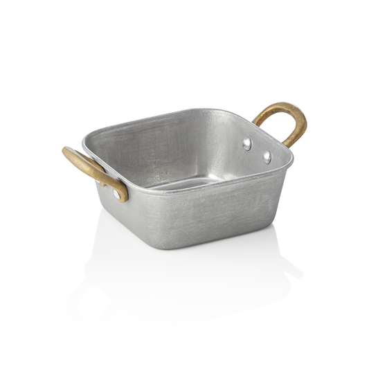 Servierpfanne STEEL & STYLE VINTAGE mit 2 Messinggriffen, 12 x 12 x 5 cm, 420 ml, Chromnickelstahl 