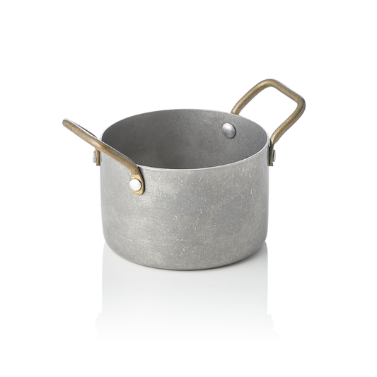 Serviertopf STEEL & STYLE mit 2 Messinggriffen, 310 ml, Ø 9 cm, vintage, Messing, PVD, Chromnickelstahl