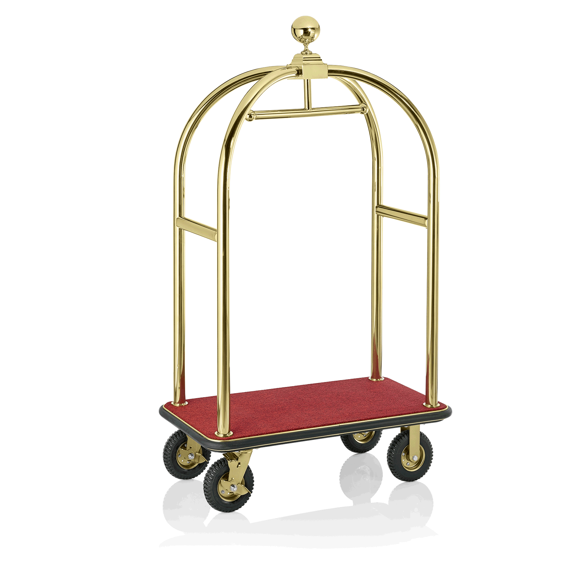 Gepäckwagen Drift, 112 x 60 x 190 cm, Titanium gold, roter Teppich, chromnickelstahl 18/8 
