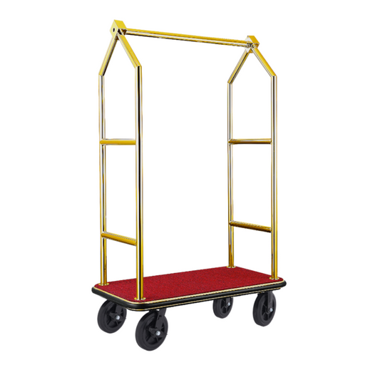 Gepäckwagen Voyager, 112 x 65 x 190 cm, Titanium gold, roter Teppich, Chromnickelstahl 18/8 