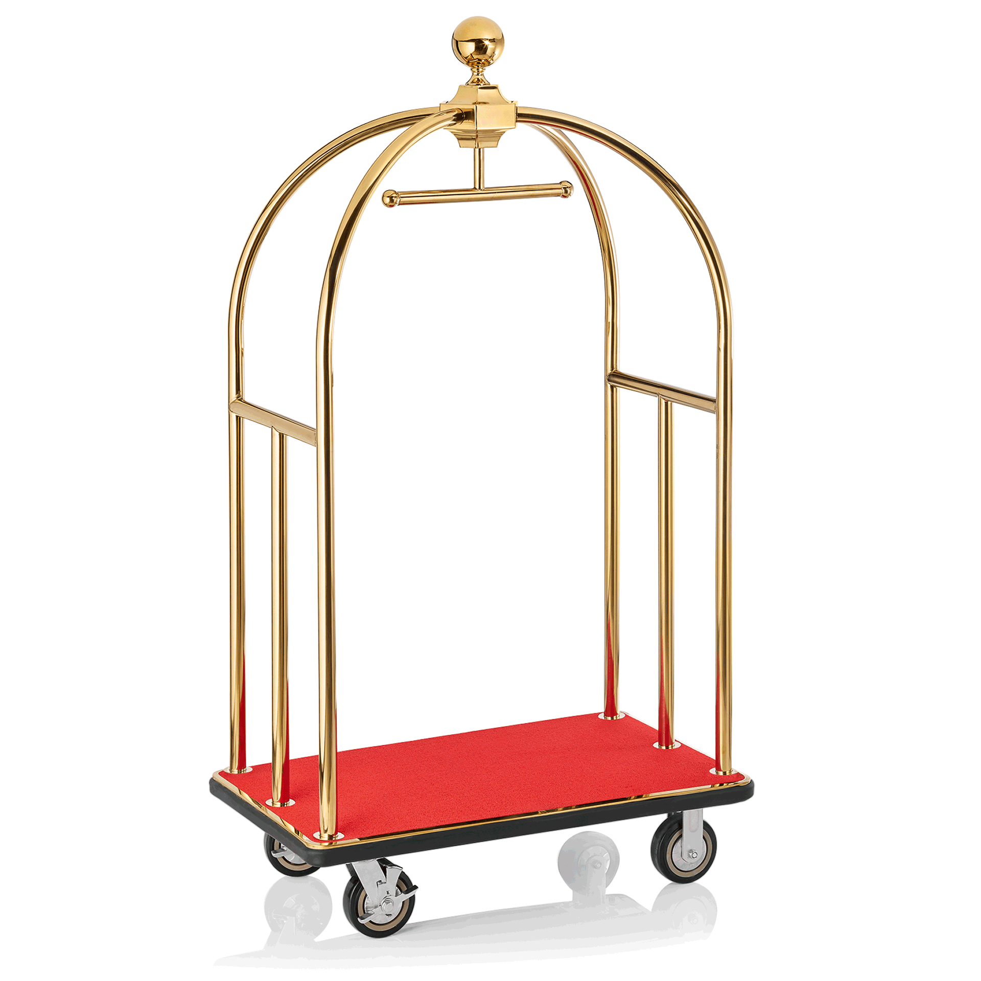Gepäckwagen Unity, 112 x 60 x 185 cm, goldfarben, roter Teppich, Edelstahl 