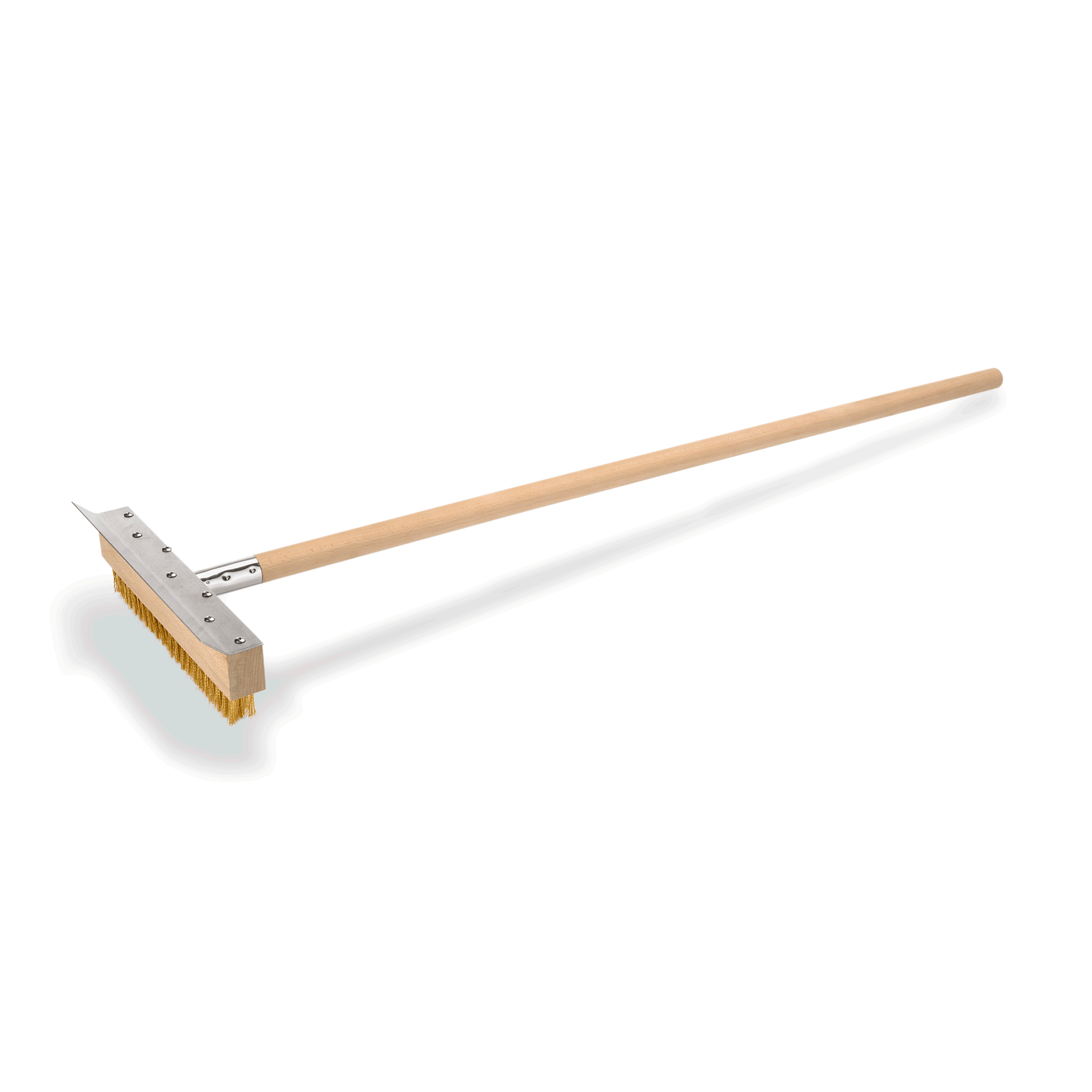 Reinigungsbürste mit Schaber, 105 cm, mit Messingborsten 3 cm, Holz, Messing 