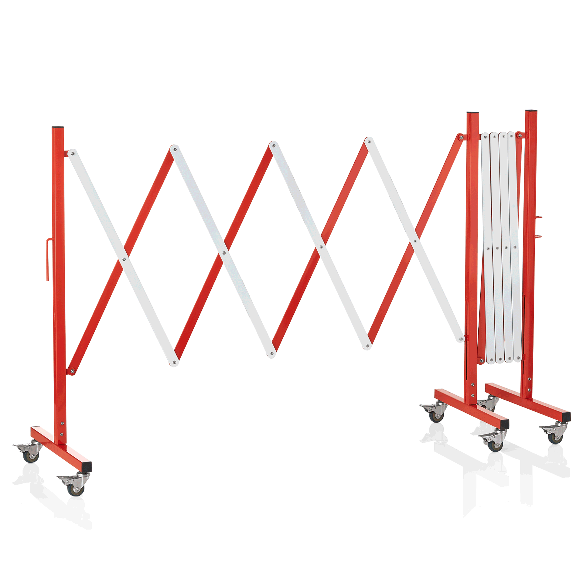 Mobile Scherensperre mit 6 Rollen, 400 x 100 cm, rot/weiß, Aluminium 