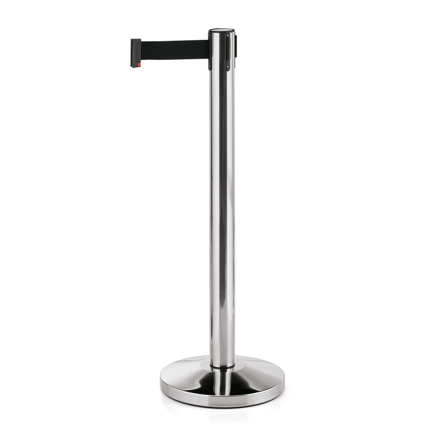 Abgrenzungspfosten Lightflex, hochglanzpoliert, 200 cm, schwarzes Gurtband, Set á 2 Stück, Edelstahl 