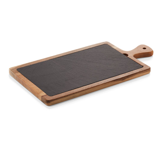 Servierbrett Slate & Serve, 40,5 x 20 x 1,5 cm, Akazienholz, Schiefer 