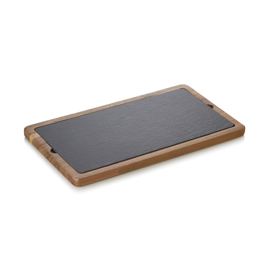 Servierbrett Slate & Serve, 35 x 20 x 1,5 cm, Akazienholz, Schiefer 