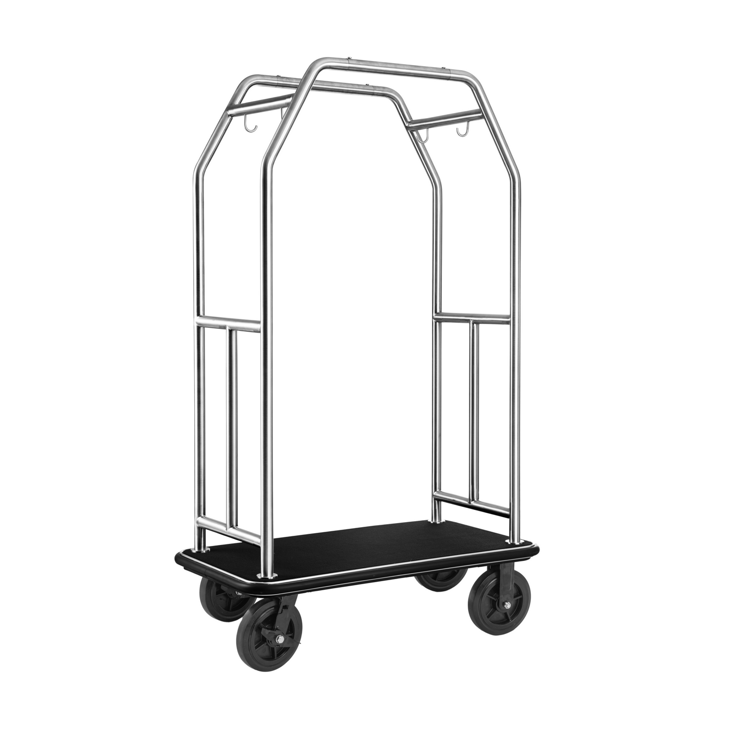 Gepäckwagen Traveller, 112 x 60 x 185 cm, gebürstet, schwarzer Teppich, Chromnickelstahl 18/8 